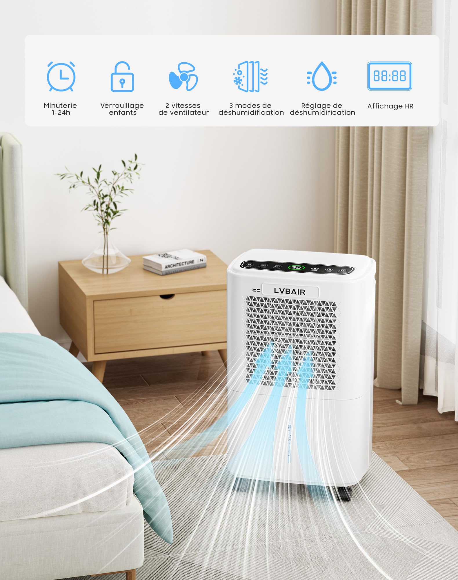 Deshumidificador eléctrico de 12 l/día, potente deshumidificador, ahorro de energía, portátil, 3 modos y control inteligente de humedad, deshumidificador eléctrico