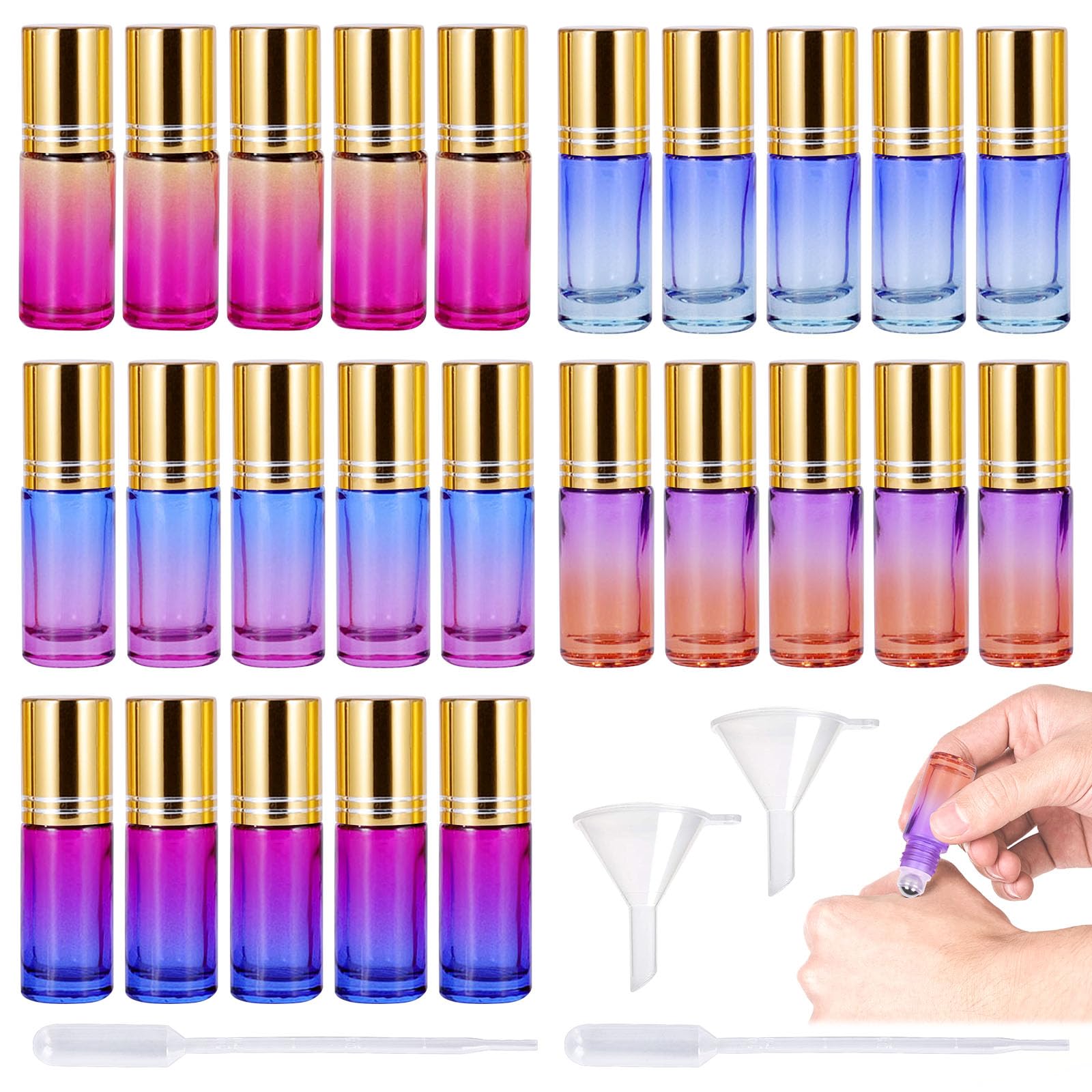 4 Bottiglie Roll On Vuote 5ml In Vetro - Con Sfera Acciaio Per Oli Essenziali E Profumi