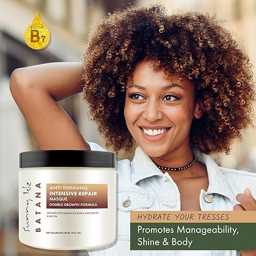 Miniatura 5 de Sunny Isle Batana Máscara de reparación intensiva antiadelgazamiento de 16 onzas con infusión de biotina y aceite de ricino negro jamaicano  Fórmula