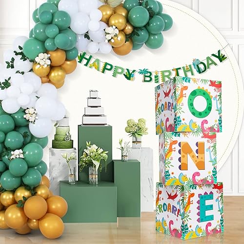 Miniatura 4 de Una caja para el primer cumpleaños, decoraciones de primer cumpleaños para niños y niñas, 3 cajas de globos, caja con patrón de Dinasour con