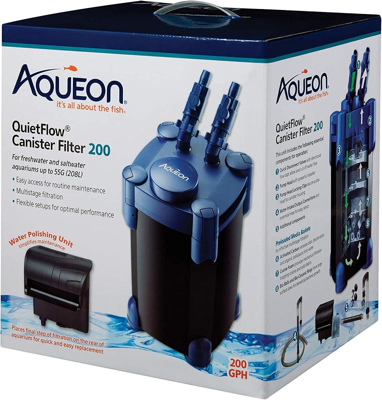 Filtro de acuario Aqueon QuietFlow de hasta 55 galones | Filtro para pecera de 55 galones con etapas biológicas, químicas y mecánicas, barra rociadora y unidad de pulido