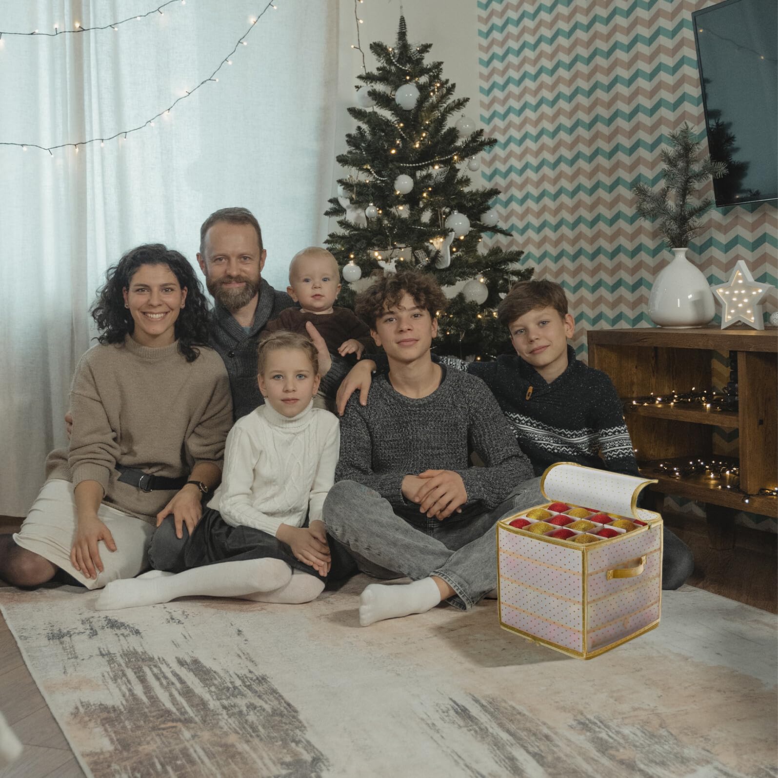 Aufbewahrungsbox für Weihnachtsschmuck mit 75 Fächern aus Oxford Stoff Leichter Weihnachtsbaum Dekorationsbeutel für Einfache und Staubfreie Lagerung im Haushalt