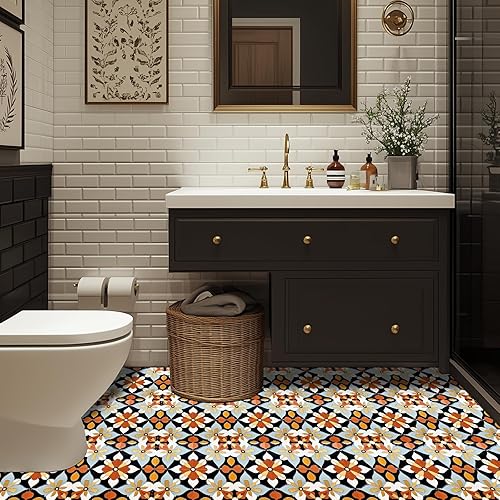 Miniatura 4 de Azulejos florales y retro de 12 x 12 pulgadas para despegar y pegar, 10 unidades, extraíbles, autoadhesivas, extraíbles, para cocina, balcón, baño,