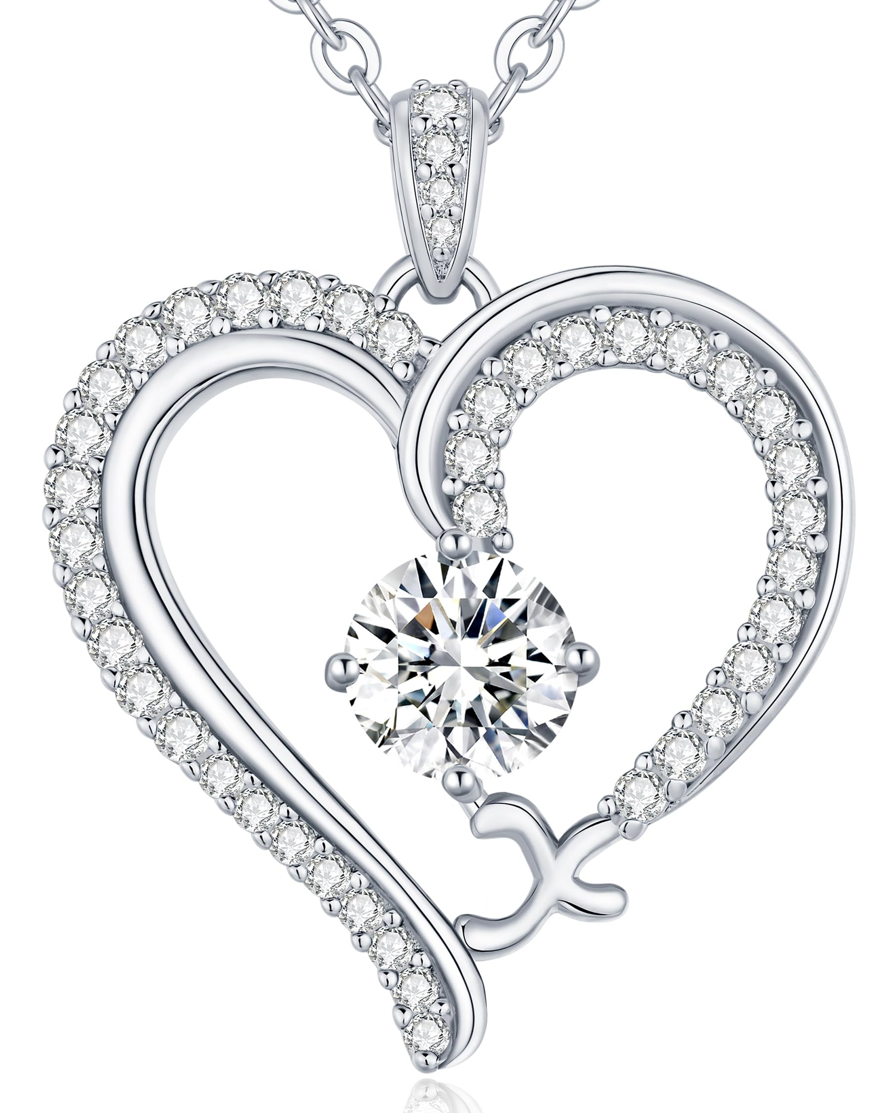CDE Kette Damen mit Buchstabe Anhänger Herz Anhänger mit Zirkonia Schmuck Halskette für Frauen Geschenk für Freundin, Mama, Frau zum Geburtstag, Valentinstag Weihnachtsgeschenke