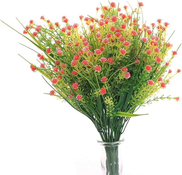 AKY Global Artificial Flowers Gypsophila Babysbreath Fake Water Plants Bouquet 6 Bundle Fake Plants Wedding Bridle Bouquet Outdoor Home Office Christmas Decor(Red)