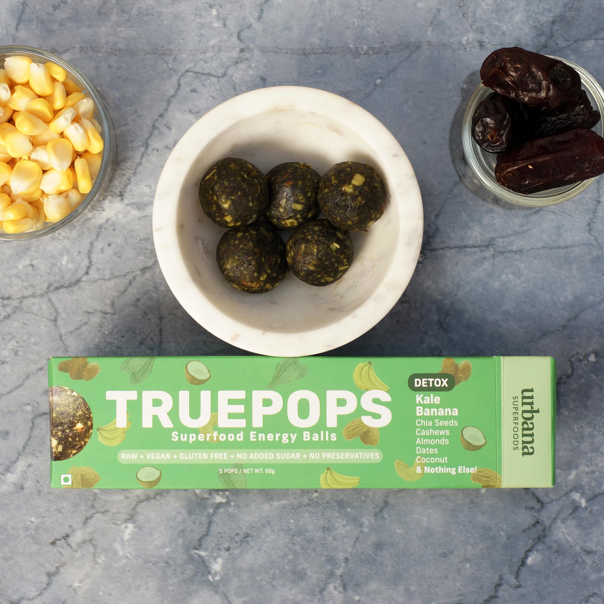 Urbana Superfoods Truepops Energy Balls | Healthy Vegan Snack | Kale Banana Flavor | Gluten Free, Keto Friendly | Natural Superfood Bites | 240g (4 x 60g) — Amazon image 2