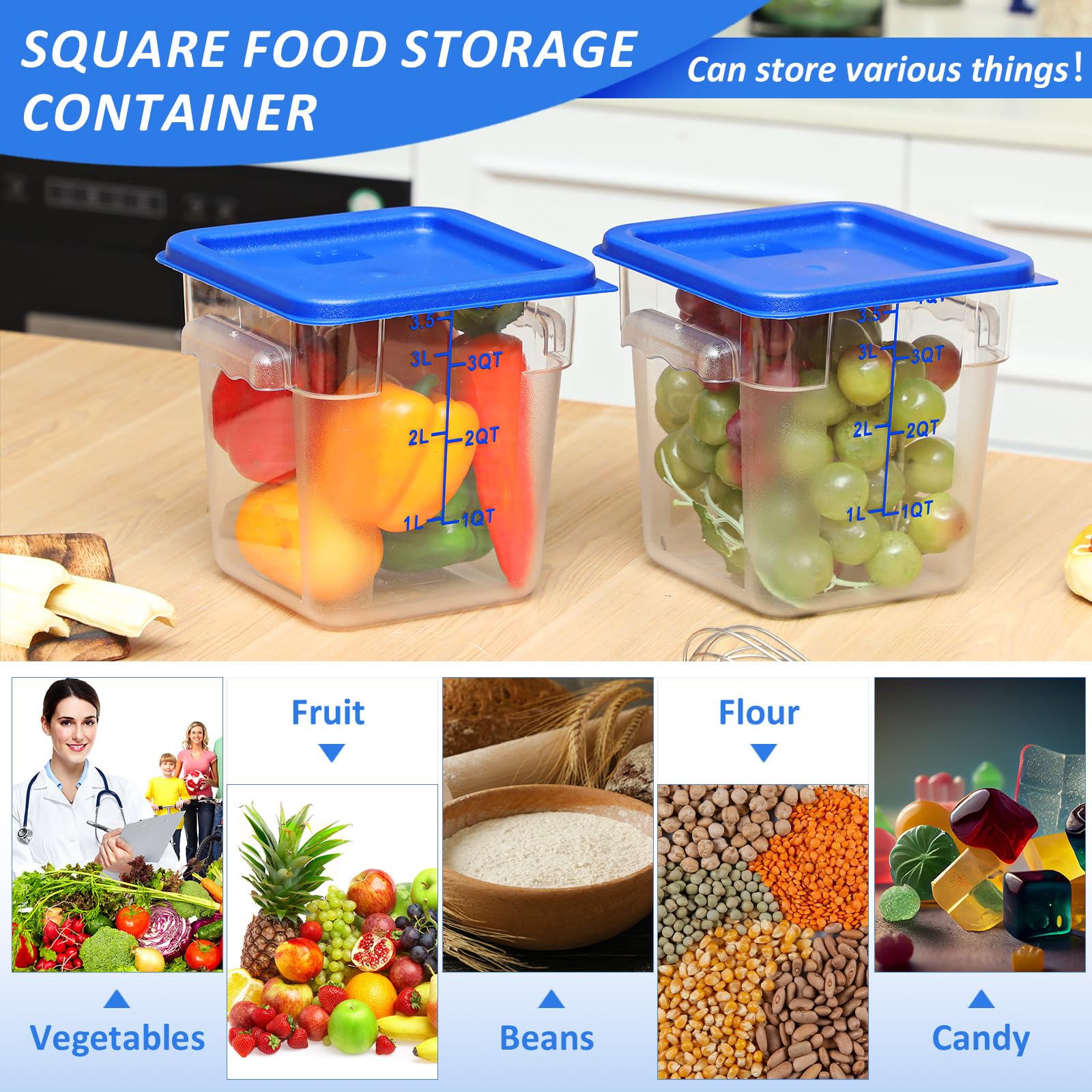 12 Pcs 4 Qt Commercial Food Storage Containers with Lids Restaurant ...