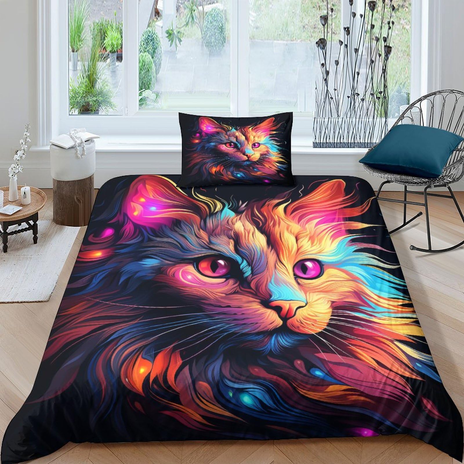 Housse de couette calico cat hypoallergénique et thermorégulatrice en microfibre