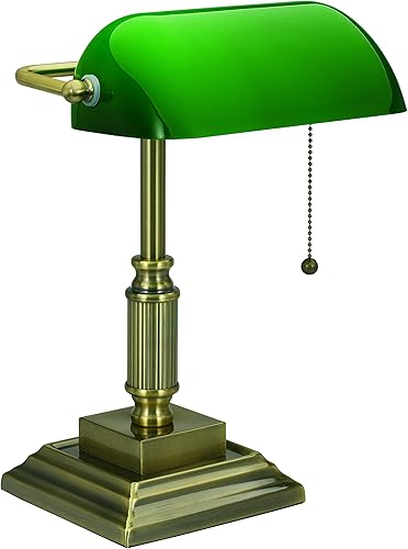 V-LIGHT - Lámpara CFL de escritorio estilo tradicional de banquero, Antique Brass