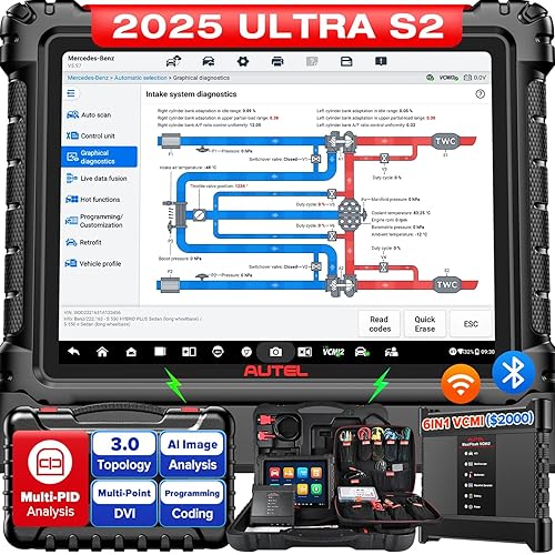 Autel MaxiSYS Ultra S2 Top AI Intelligent Scanner, 2025 UltraS2 Upgrade of MSUltra MS919 Scan Tool, 6in1 VCMI2, 3.0 Topology, Multi-Point DVI, Motor Truspeed, EV Test, 48 Service, OS 13.0