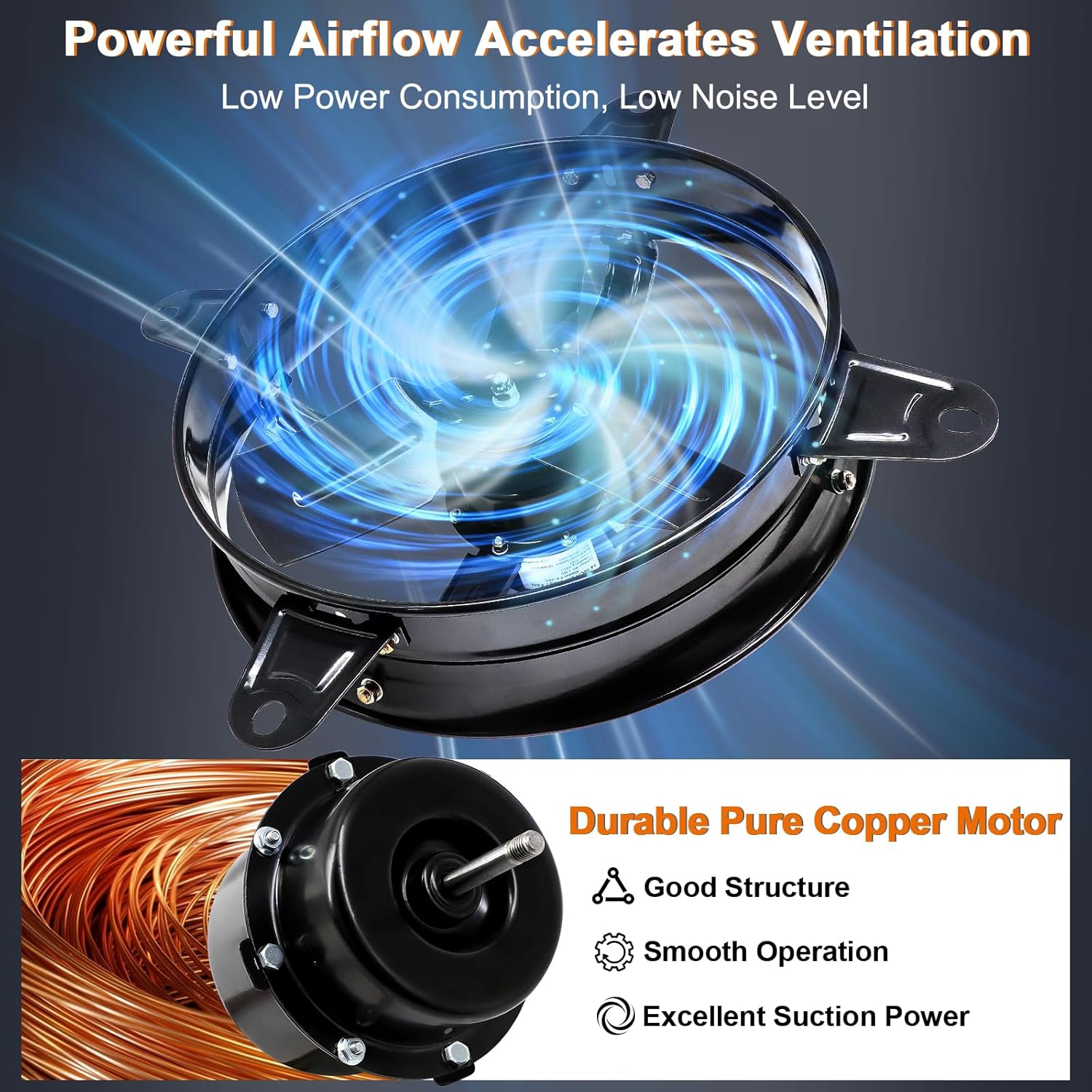 Hiorucet 14 Inch Wall Mounted Attic Gable Vent Fan with Adjustable Temperature Thermostat Control, 60HZ, 115V, 1510R/min, 60W, Gable Mount Vent Attic Fan with Pure Copper Motor, High Speed Low Noise