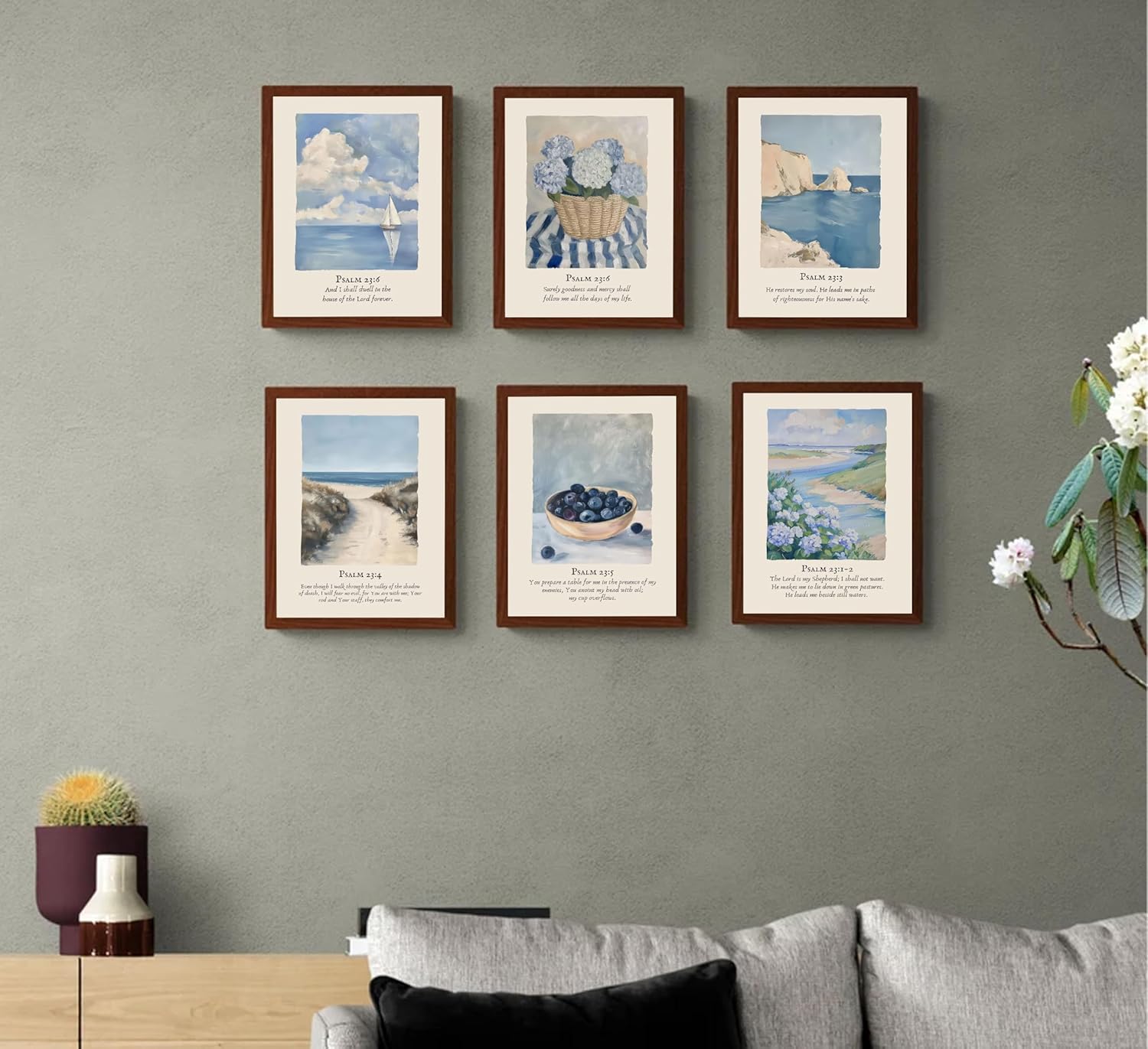 6pc Coastal Christian Canvas Wall Art Jesus Bible Verses Painting Picture Wall Decor Religious Aesthetics Poster Print Artwork for Livingroom, Bedroom and Office Home Decor