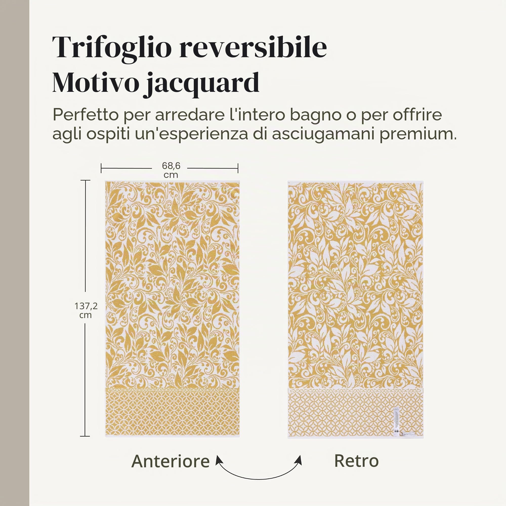 Modern Threads - Set di 6 asciugamani 100% cotone, filigrana a trifoglio, jacquard reversibile tinto in filo, 2 asciugamani da bagno, 2 asciugamani per le mani, 2 lavette, assorbenti e morbidi, oro