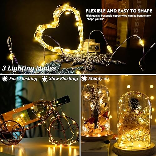 Miniatura 2 de Paquete de 12 luces LED de hadas a pilas, impermeables, alambre plateado, 7 pies, 20 luces LED de luna estrellada para bricolaje, boda, fiesta,