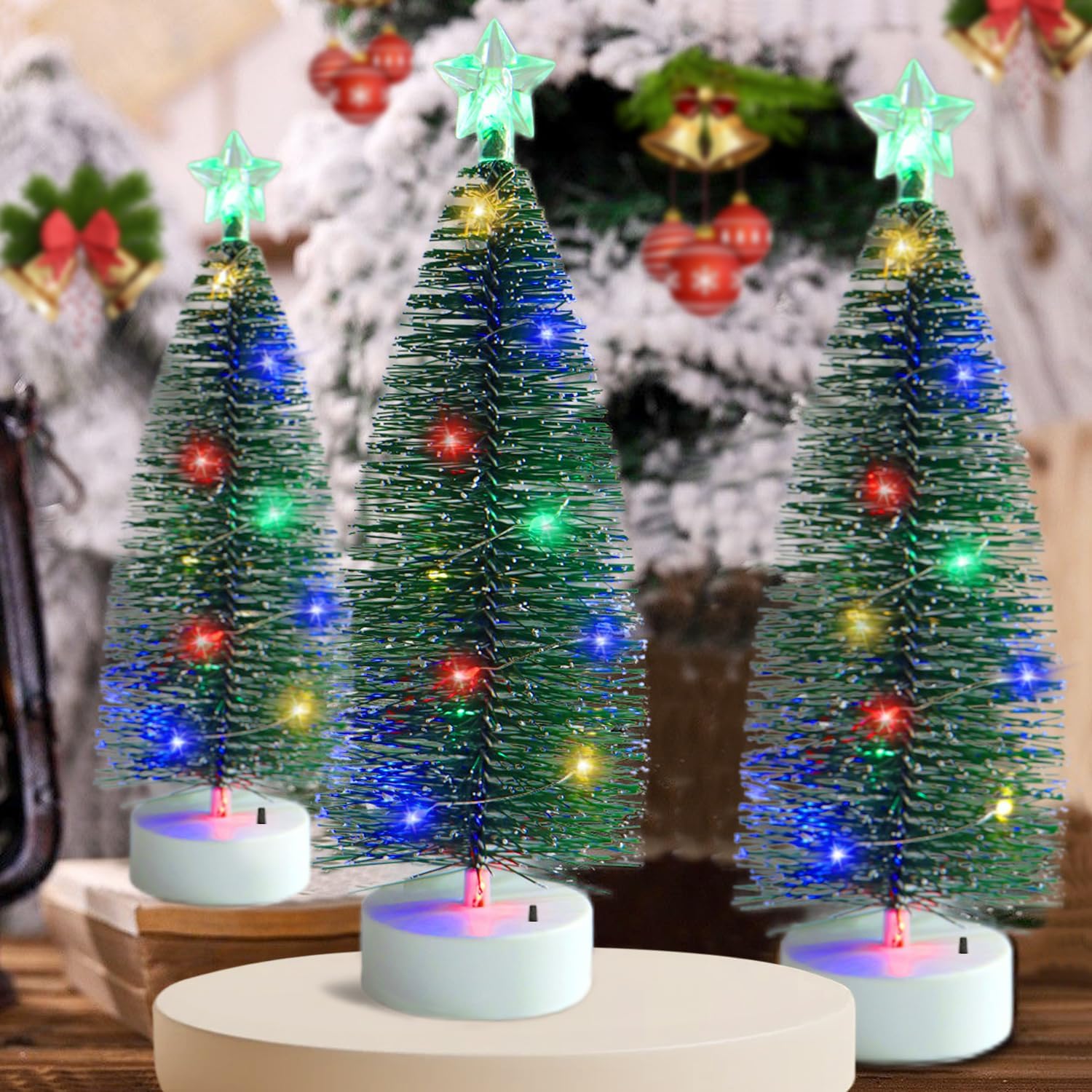 3 PCS Small Christmas Tree with Lights, Table Top Christmas Tree with