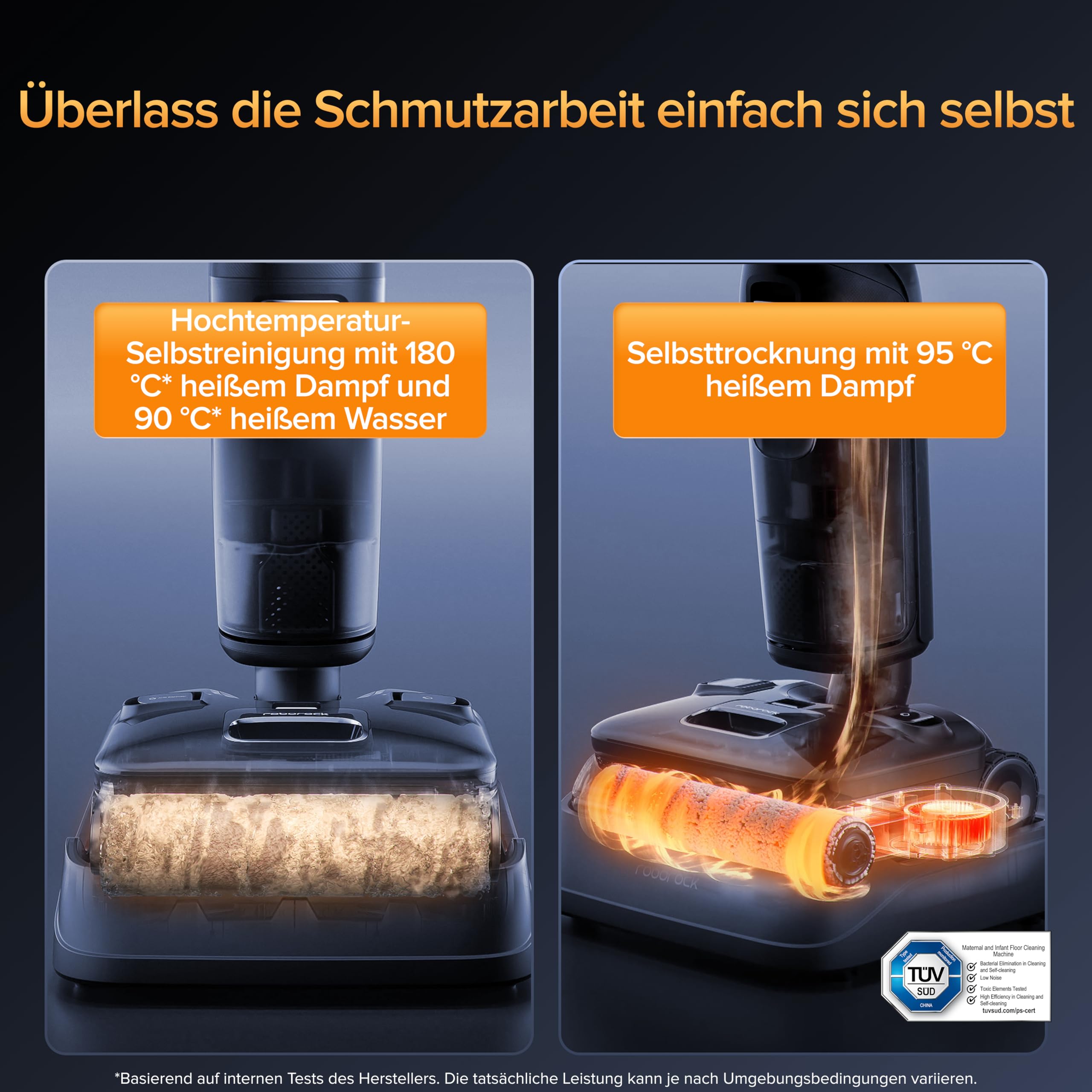 roborock F25 Ultra Nass Trockensauger mit Dampf, 180 °C Dampfmopp, 86 °C Heißwasser Saugwischer, 22kPa Staubsauger mit Wischfunktion, 90°C Selbstreinigung, 180° flache, KI-unterstütze Räder, Blaulicht