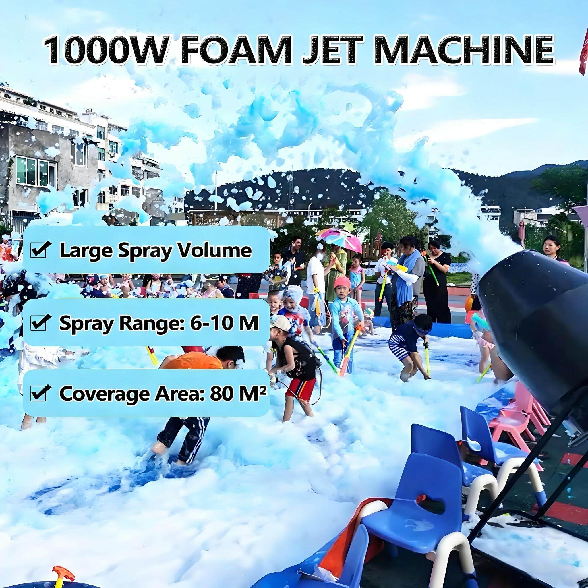 Bühneneffekt Jet Schaummaschine, Party-Schaumkanone Mit Stativständer, Einstellbarer Winkel, 6–10 m Entfernung/80 m² Fläche, für Outdoor Partys & Pool Events