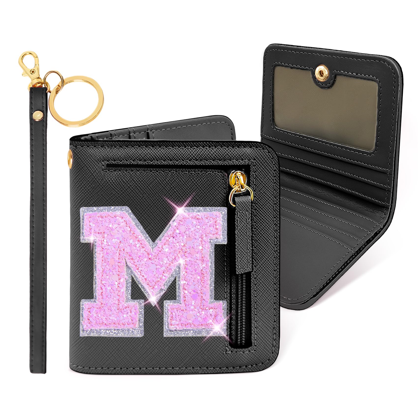 COSHAYSOO Initial Letter Wallet Small RFID Blocking Birthday Easter Gifts for Teenager Teenage Girls Women Preppy Teen Trendy Stuff Travel Accessories Black M