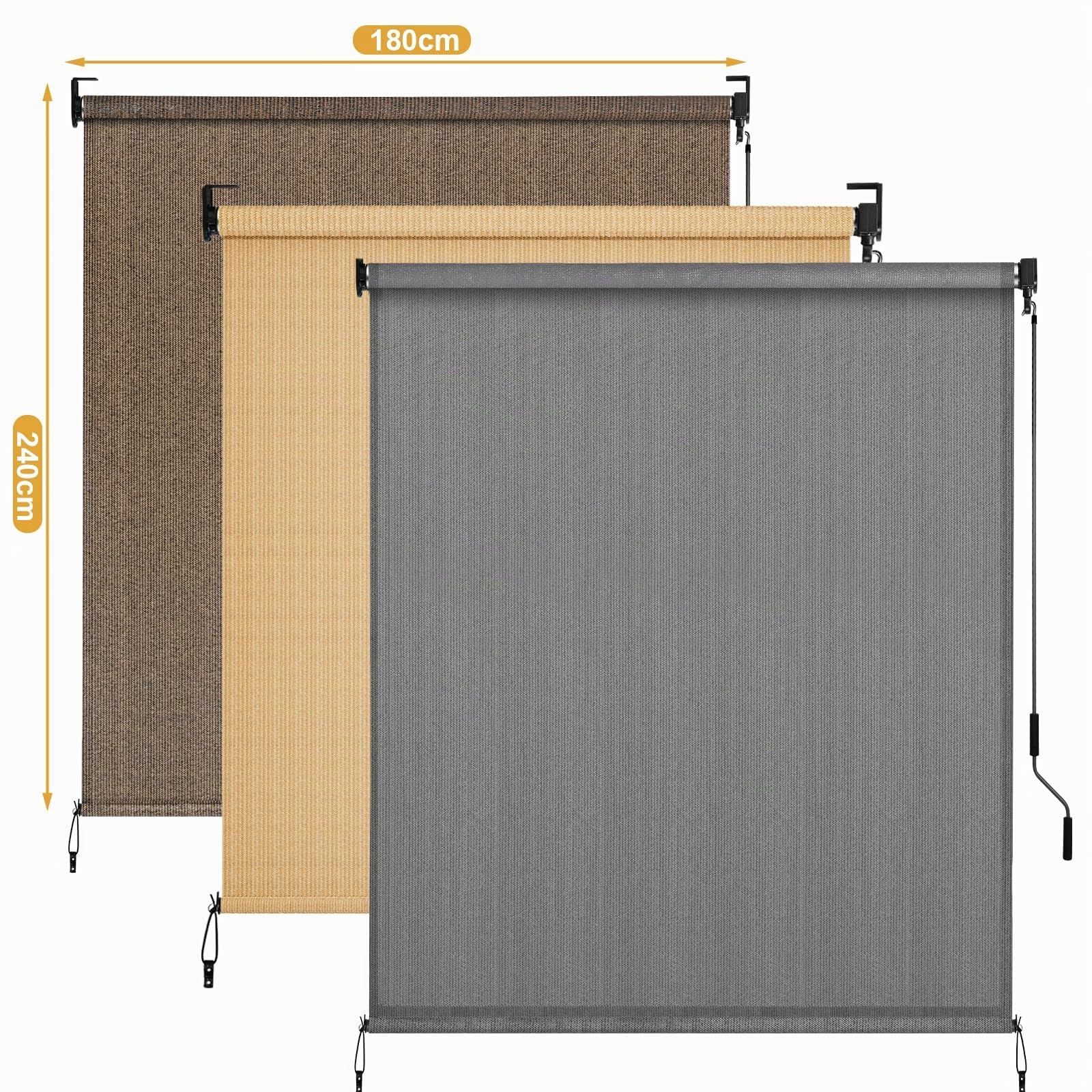 LIFERUN Toldo vertical de 180 x 240 cm, toldo vertical, HDPE para pérgola de terraza, toldo de balcón, tubo de aluminio con manivela inalámbrica, para balcón, terraza, jardín, caqui, 1 unidad