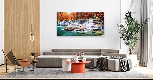 Miniatura 5 de Aibonnly Cuadro en lienzo para pared, cascadas de bosque rojo, 1 pieza de paisaje moderno, póster enmarcado y estirado listo para colgar para sala
