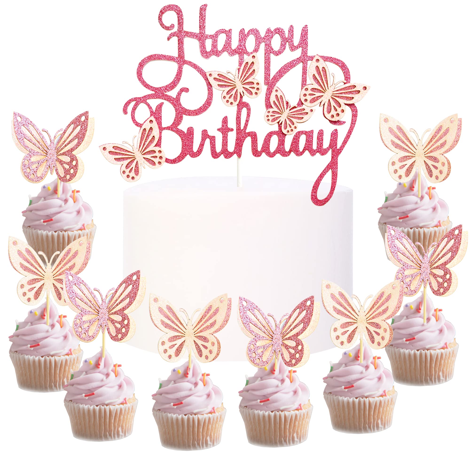 Buy 13Pieces Pink Butterfly Cake Toppers 3D Butterfly Cupcake Topper