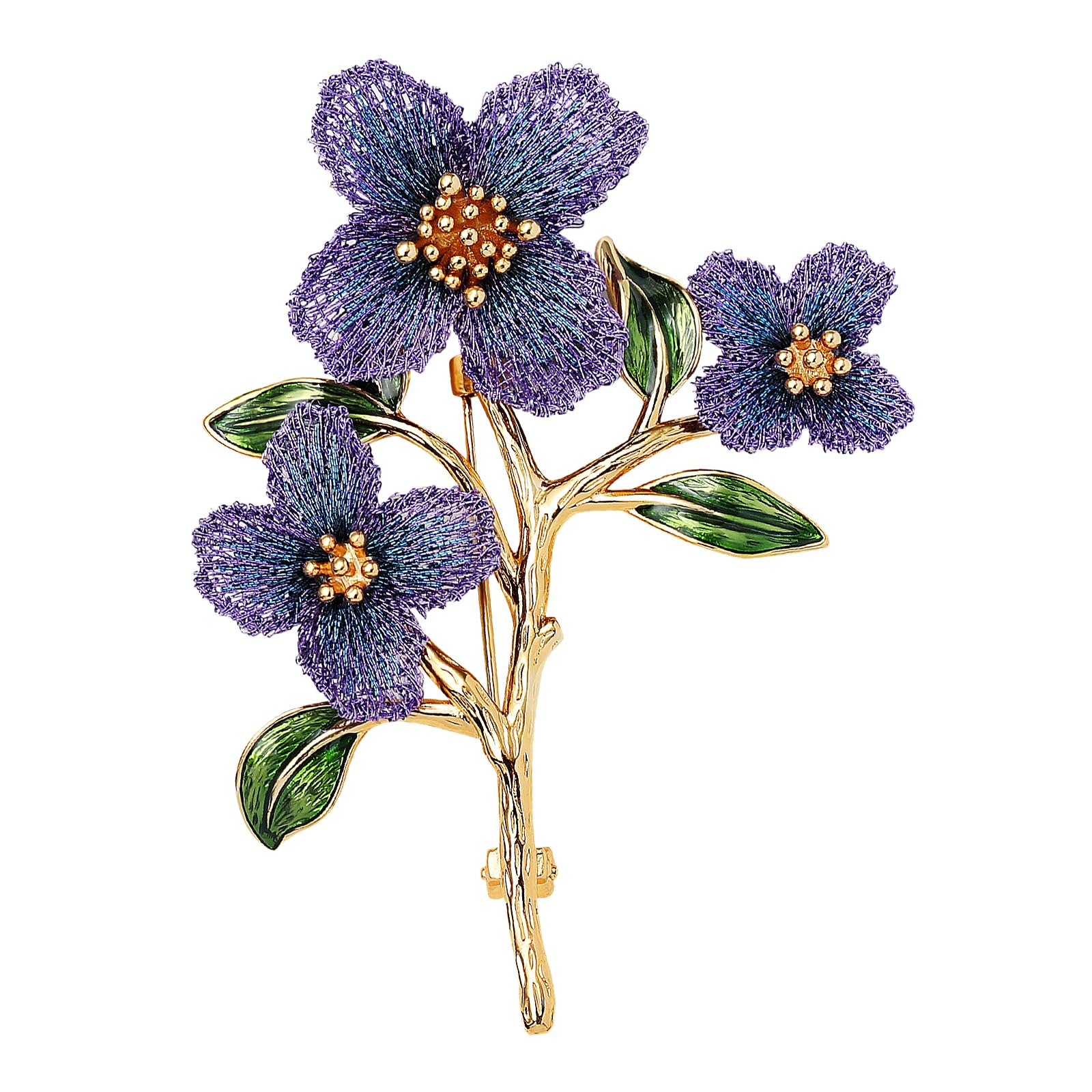 SHE'S FREE STYLE JUST FOR YOU Broche fleur Forget Me Not faite à la main en fil doré brodé et feuille d'émail goutte à goutte à la main, broche florale botanique dégradée pour femme, SHE'S FREE STYLE