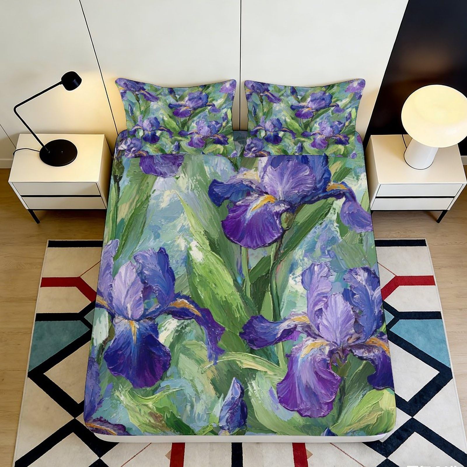 3D Printed Iris Pattern Fitted Sheet Soft Touch Microfiber Bed Cover for Bedroom Decor, Wrinkle Resistant Guest Room Bedding 90x200x25cm