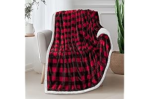 PAVILIA Red and Black Blanket Sherpa Fleece Throw Blanket