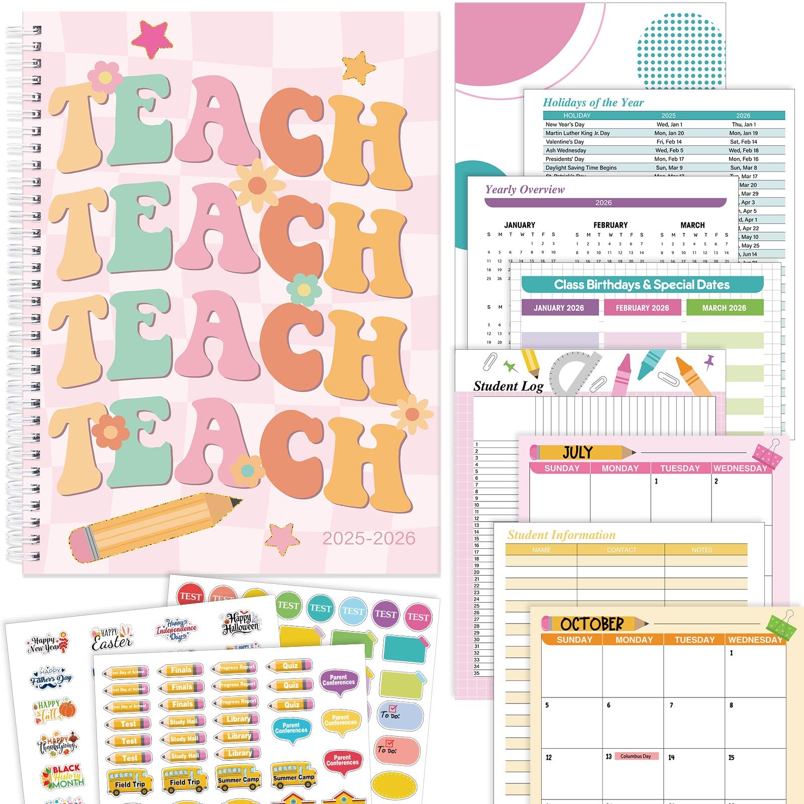 Sinload Teacher Planner 2026-2027 July 2026-June 2027, 11 x 8 inch Teacher Lesson Planner with Stickers Monthly Tabs Lesson Plan Book for Teachers