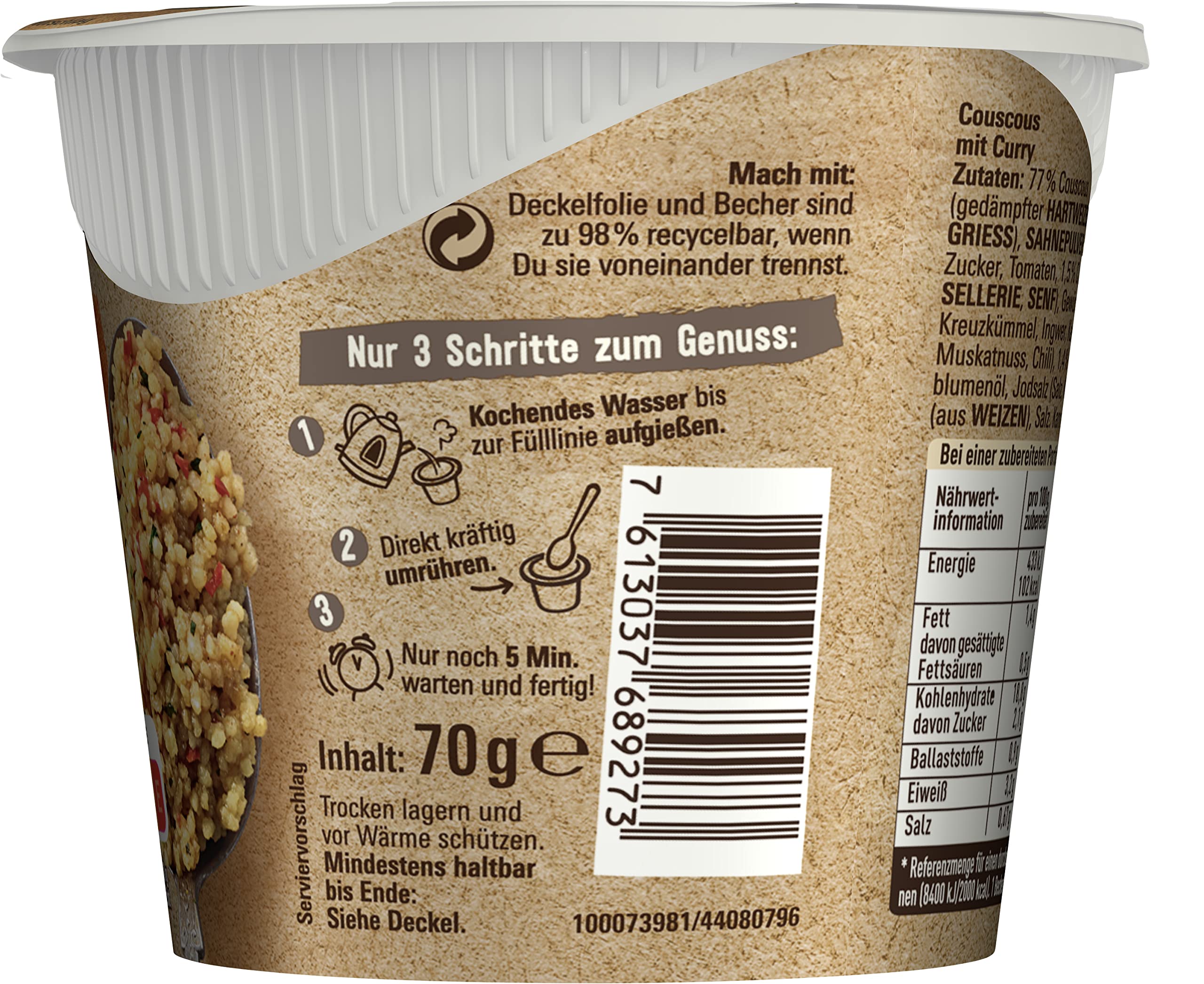 MAGGI Magic Orient Couscous Curry, leckeres Fertiggericht, Instant-Nudeln, aromatisch-pikant, mit Gemüse verfeinert, 8er Pack (8 x 70g)