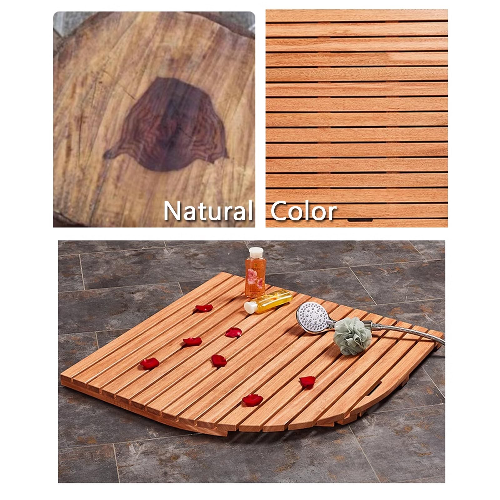 Luxuriöse Spa-Badewannenmatte, rutschfeste Holz-Badematte für den Innen- und Außenbereich, wasserdichtes Holzentenbrett, goldenes Rosenholz, 85 x 90 cm