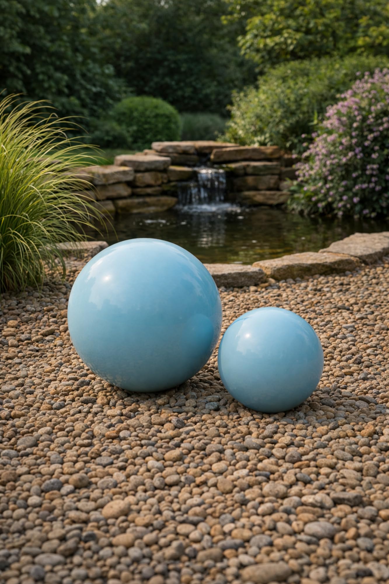 Keramik Kugel 20 cm Gartenkugel Dekokugel Gartenfigur Dekoration aus frostfester, witterungsbeständiger, robuster Steinzeug-Keramik Outdoor (hellblau)