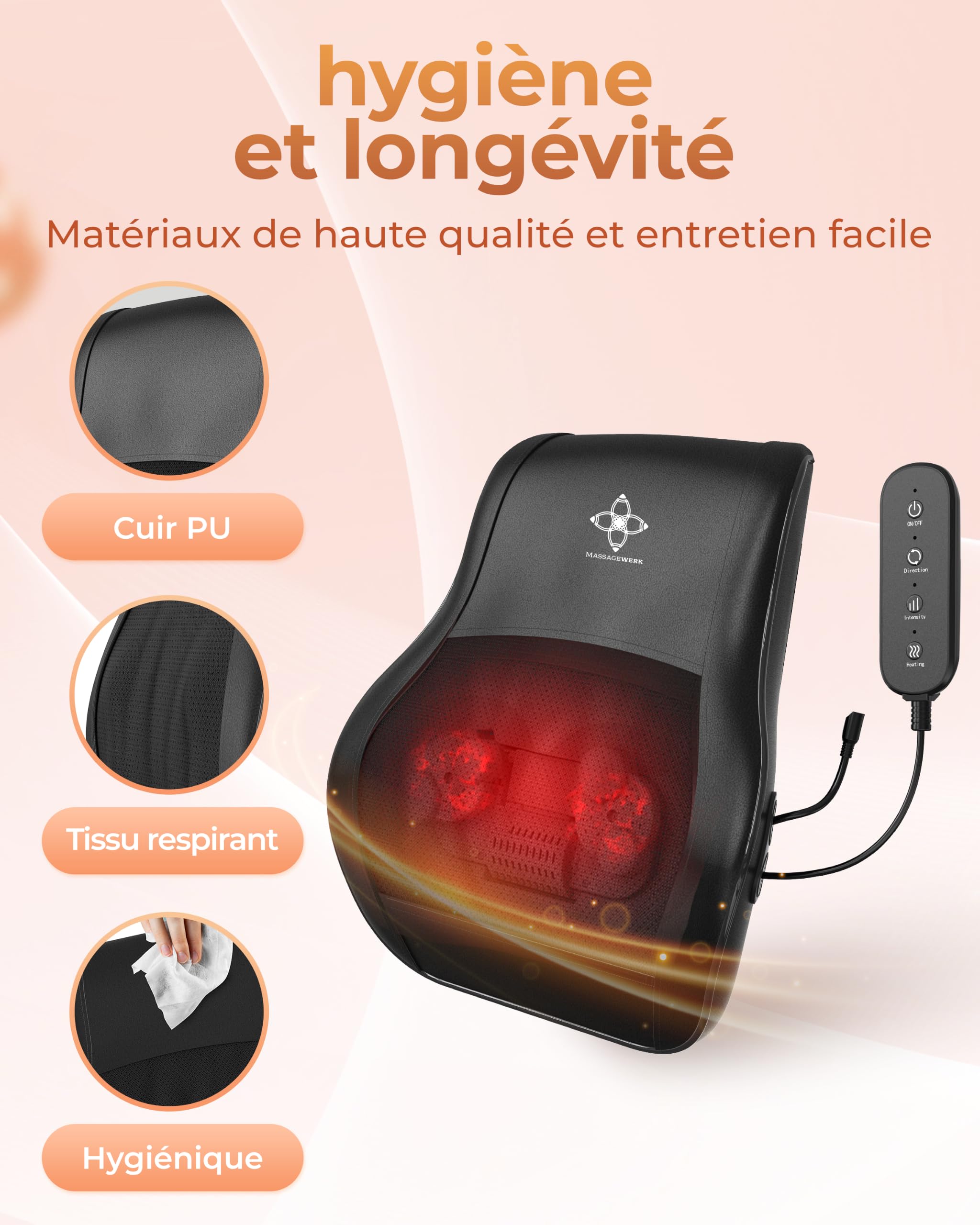 Shiatsu Rücken- und Nackenmassagegerät | Elektrisches Nackenmassagegerät mit Wärmefunktion | Ergonomisch, Ideal zur Linderung von Muskelverspannungen und Schmerzen
