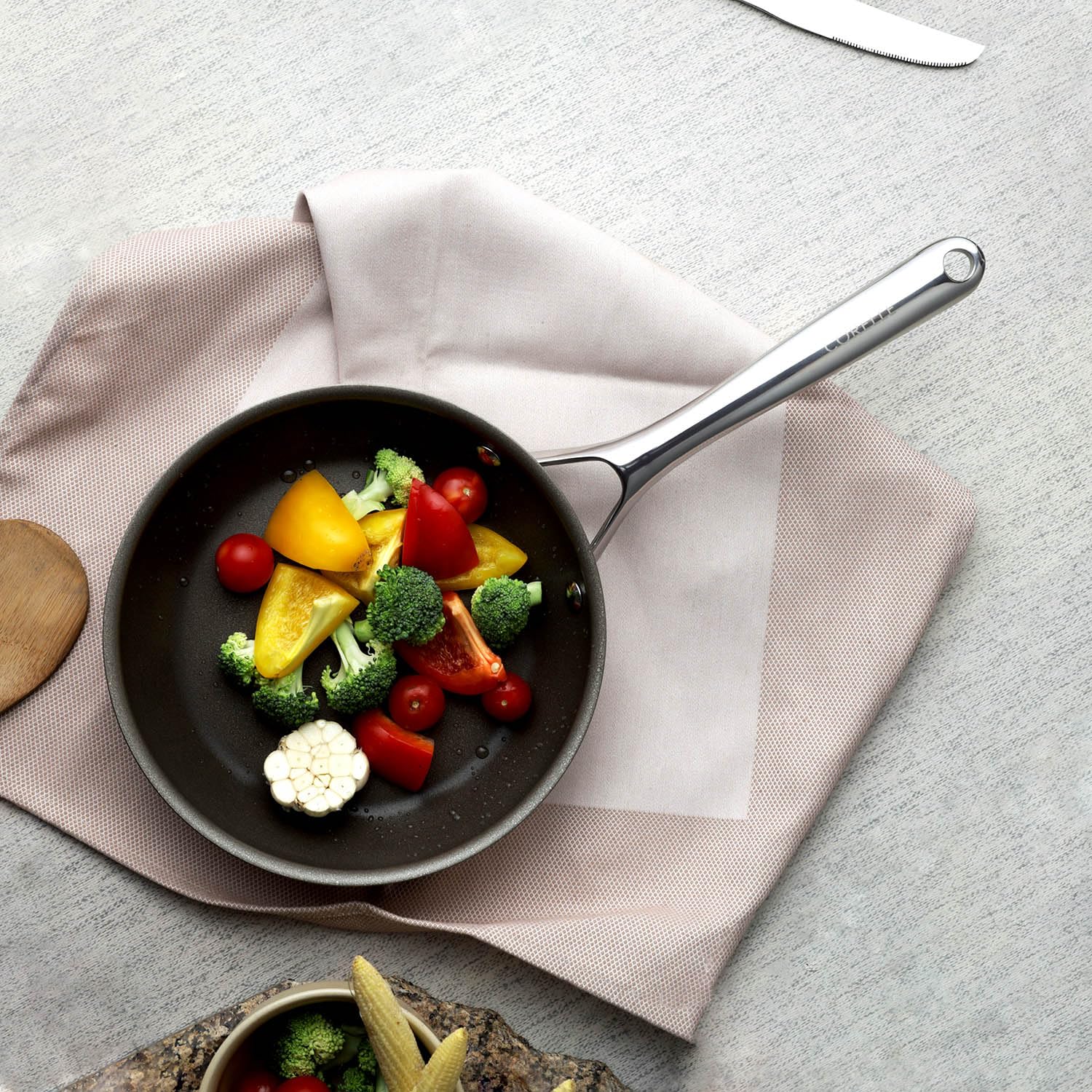 CORELLE Duranano Fry Pan 28Cm, Tri-Ply Stainless Steel Pan, Zero