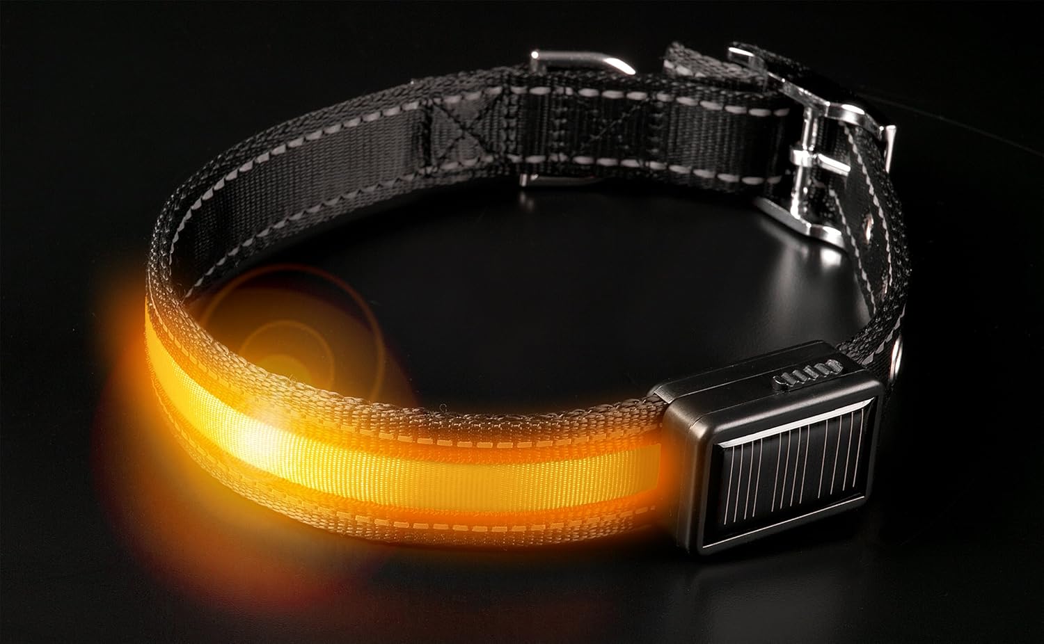 Brite Strike - LPCSU-ORANGE-MED - Solar & USB Rechargeable LED Lighted Dog Safety Collar - Make Your Dog Seen in the Dark – 2.5 Hr Run Time, Water-Resistant - Medium, Orange