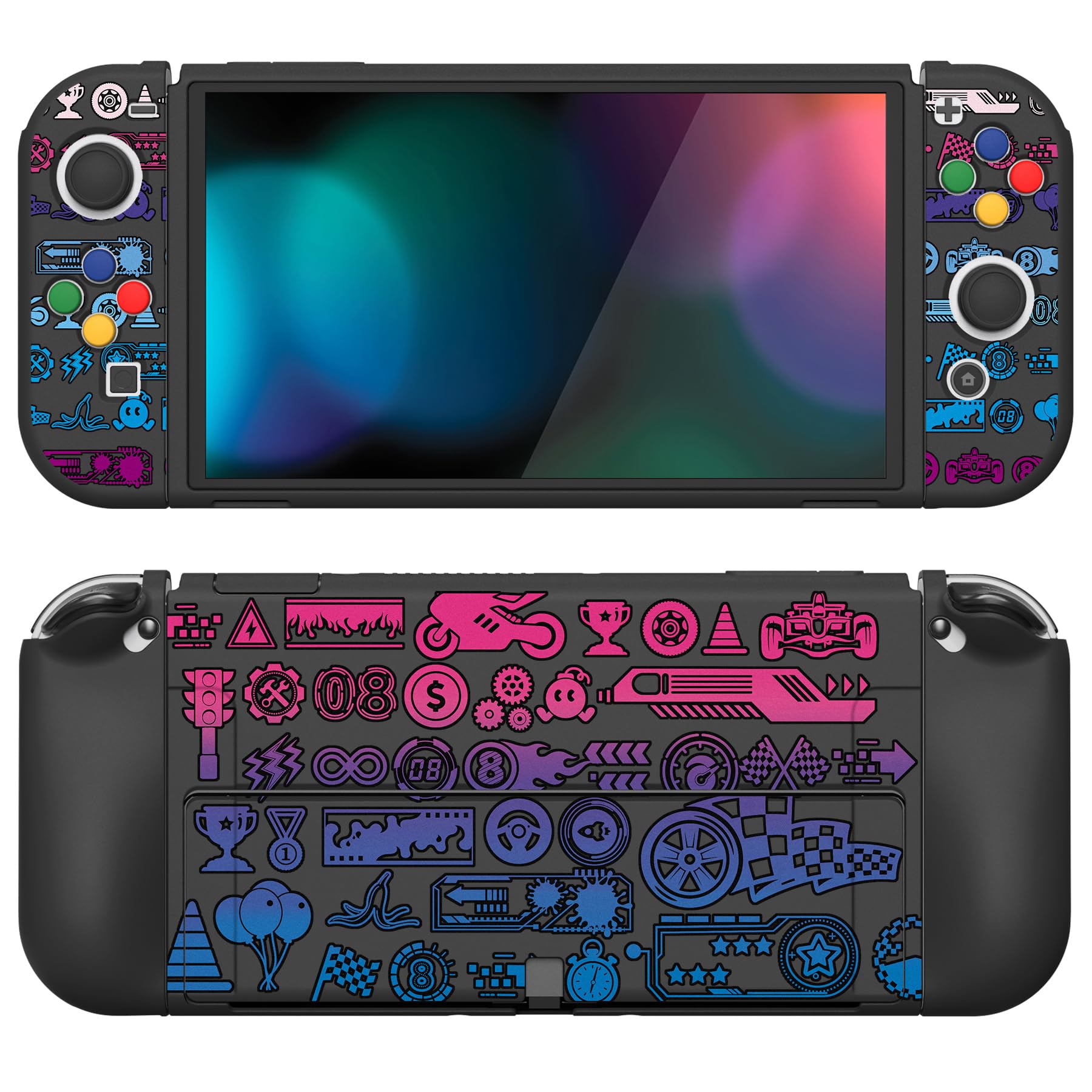 PlayVital Funda Suave para Nintendo Switch OLED - Carcasa Protectora Ergonómica para Joy-con, Grip Antideslizante con Tapas de Joysticks y Botones ABXY & Dirección (Gatos en Piscina) — view 23