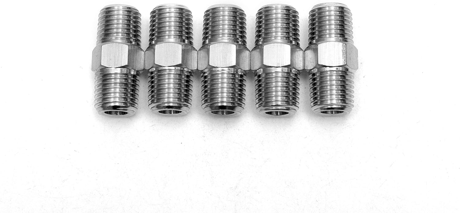 LTWFITTING Class 3000 Stainless Steel 316 Pipe Hex Nipple Fitting 1/4" Male NPT Air Fuel Water (Pack of 5)