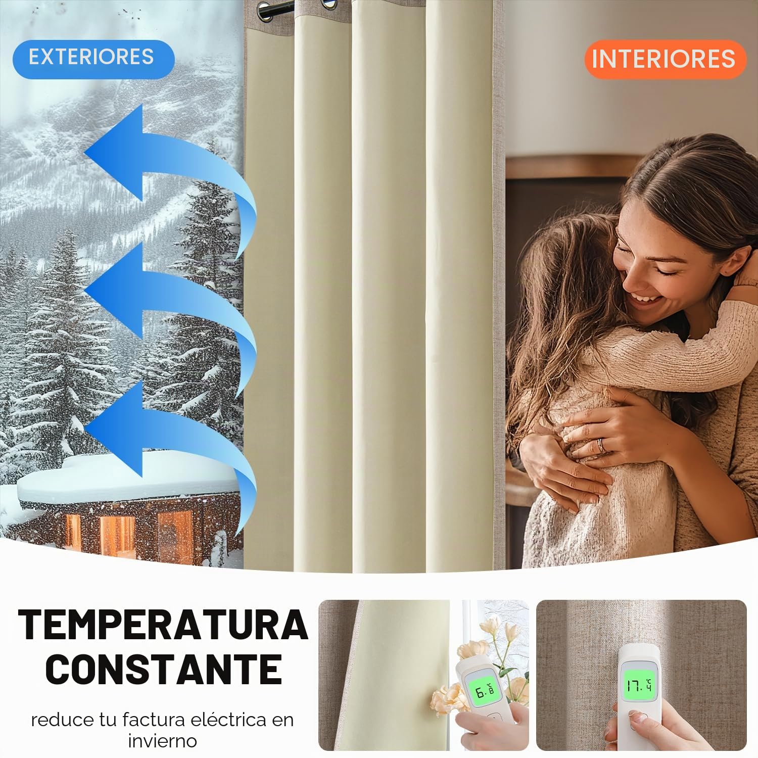 MIULEE Cortinas Opacas Cortinas Aislantes Térmicas con Ojales 100% Opacas Cortinas de Lino Sala de Estar Protección contra el Frío Cortina Blackout Juego de 2, 140 x 245 cm Beige