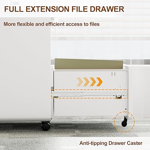 Miniatura 68 de Archivador de 2 cajones con cerradura y 4 llaves, archivador móvil de metal, archivadores para oficina en casa, debajo del escritorio, premontaje