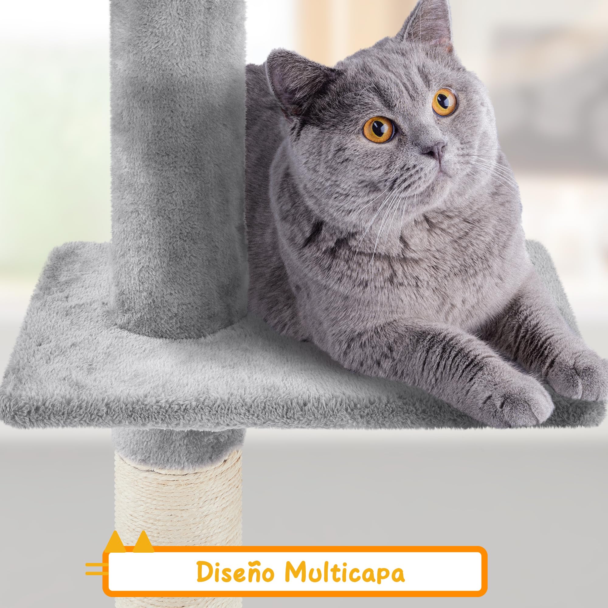 Yaheetech Torre Rascador para Gatos en Altura Ajustable 226-266cmGris Claro | 4 Plataformas,Durabilidad y estabilidad reforzada,Fácil montaje, Felpa suave, Ahorra espacio, sisal resistente,Ahorra espacio