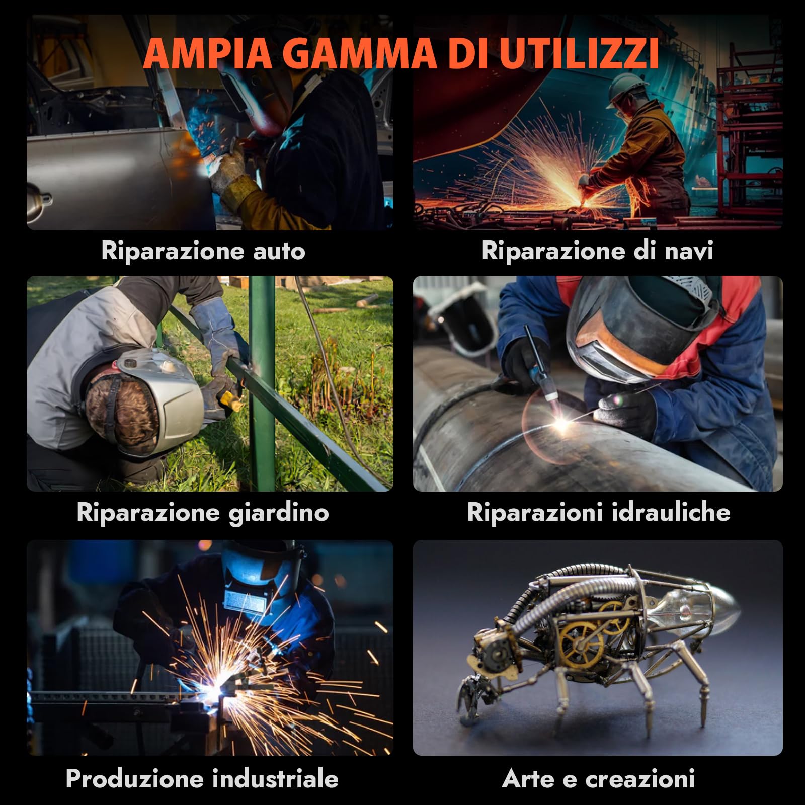 HITBOX Saldatrice a Filo 200A 4-in-1 Portatile - 230V MIG Senza Gas, ARC, LIFT TIG, Spool Gun, LED Display Digitale, Ideale per Principianti e Hobby(HIM200)