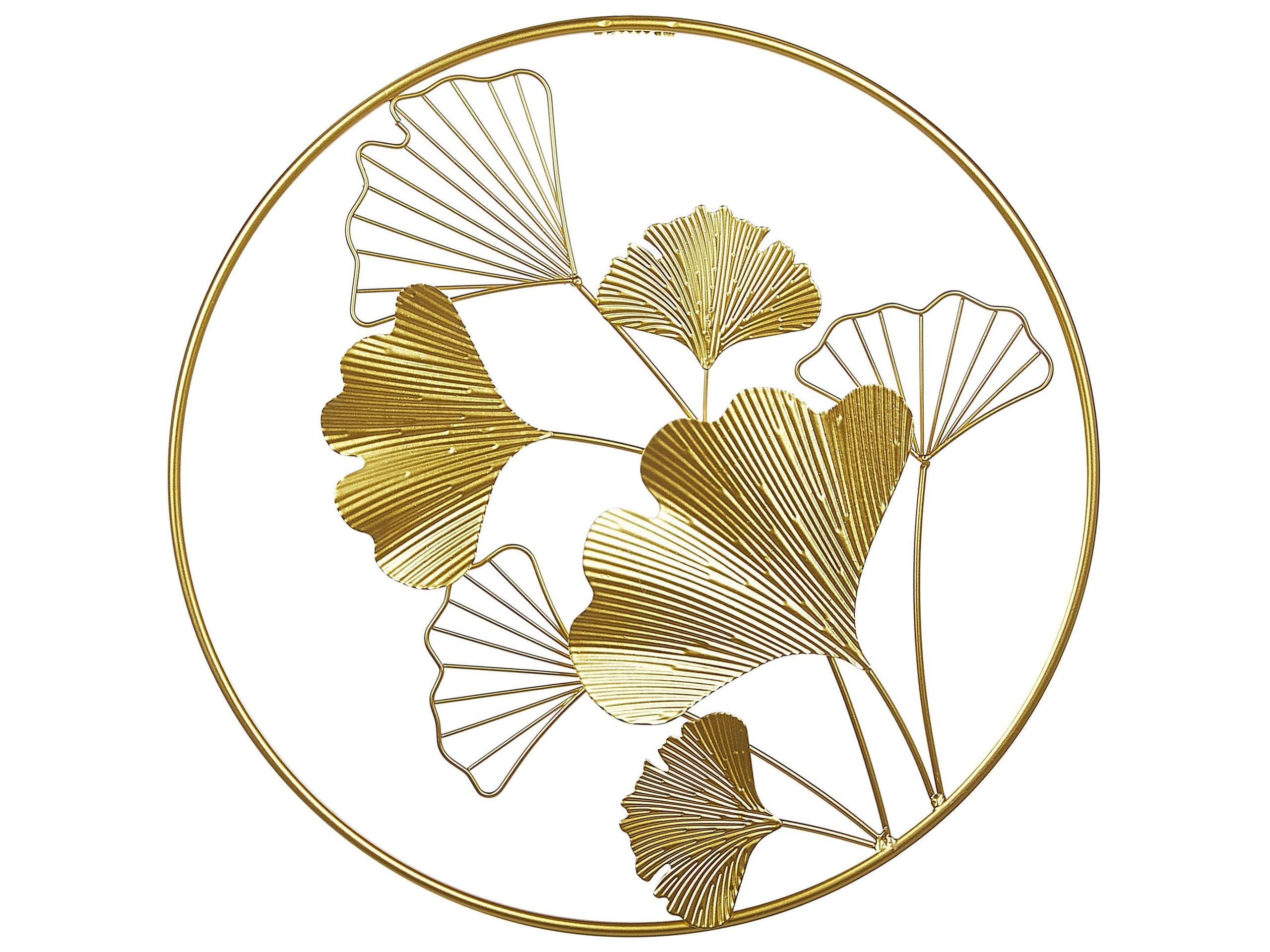 Beliani Wanddekoration Metall gold rund Ginkgo Blattmuster im Kreis 45 cm Modern Wanddeko Bismuth