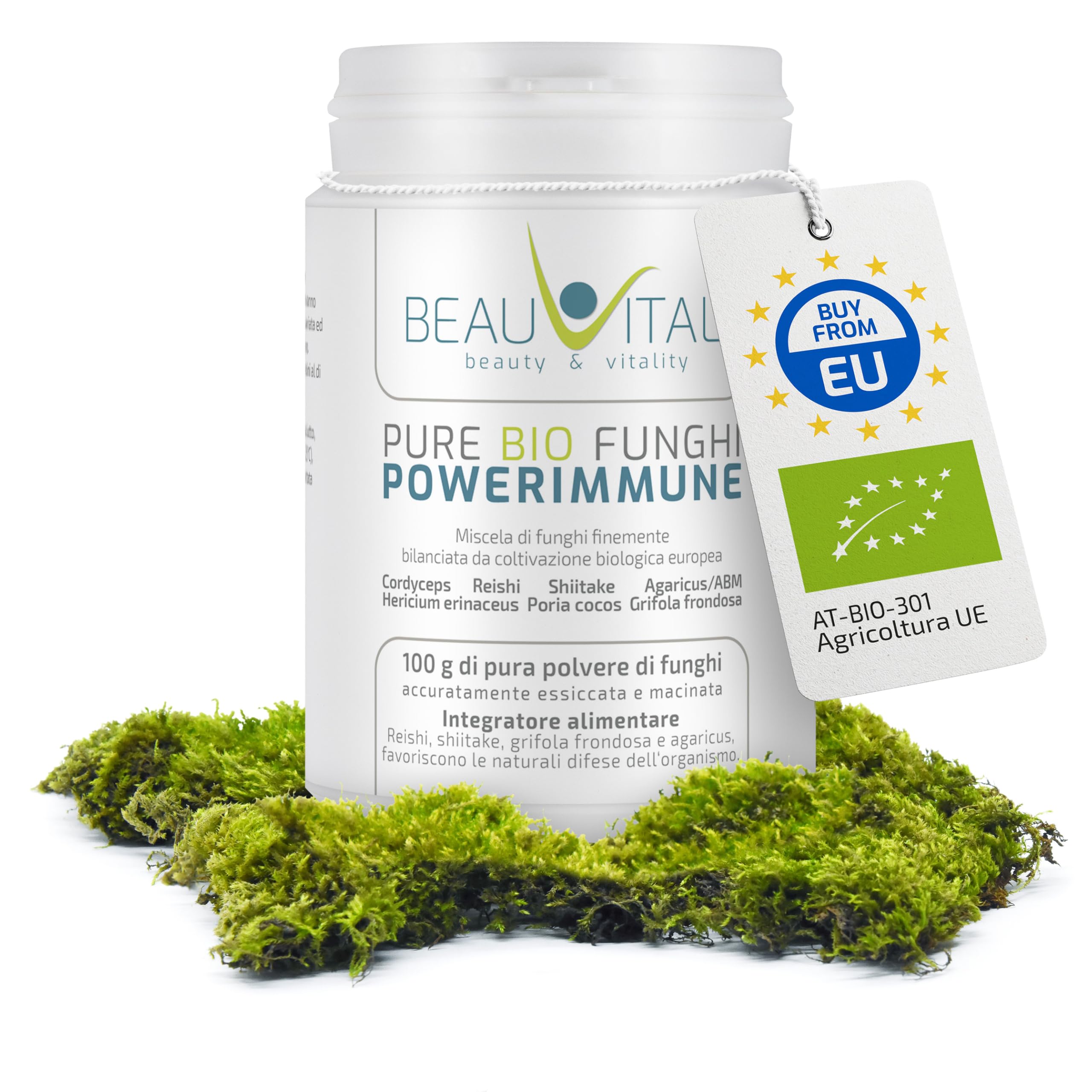 Pure Bio Powerimmune Mix funghi medicinali 100 g complex dal 7 fungo del Cordyceps, Reishi, Hericium, Agaricus, Grifola, Poria Cocos, Shiitake da agricoltura biologica dell'UE, vegan