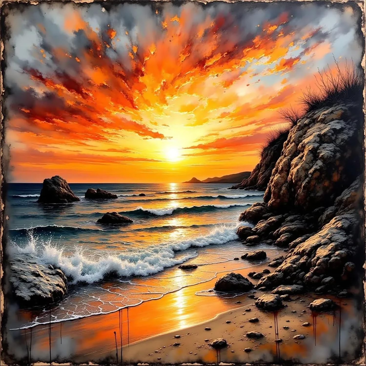 Sunset Sea Beach Paint By Numbers Kit 16x16 Inch DIY Wall Art