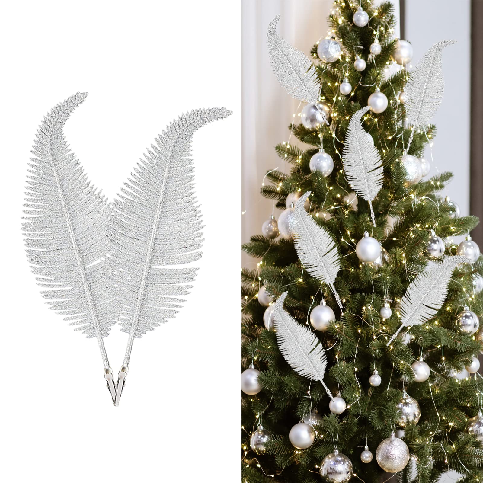 Silver feather christmas decorations Clearance