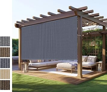 Outdoor Roller Shades,Exterior Cordless Patio Shades Roll Up Blinds for Porch Gazebo Pergola Backyard,Outdoor Blinds for Patio Privacy Screen Protection UV Sun Blocking Fade-Resistant 9ft Wide x 8 H
