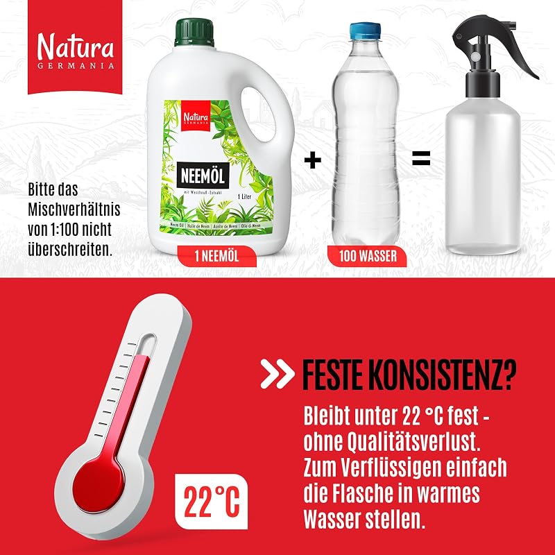 Natura Germania Neem Oil 1000ml Szappanmag Kivonattal - 100L Permetezőoldat + Spray Flakon