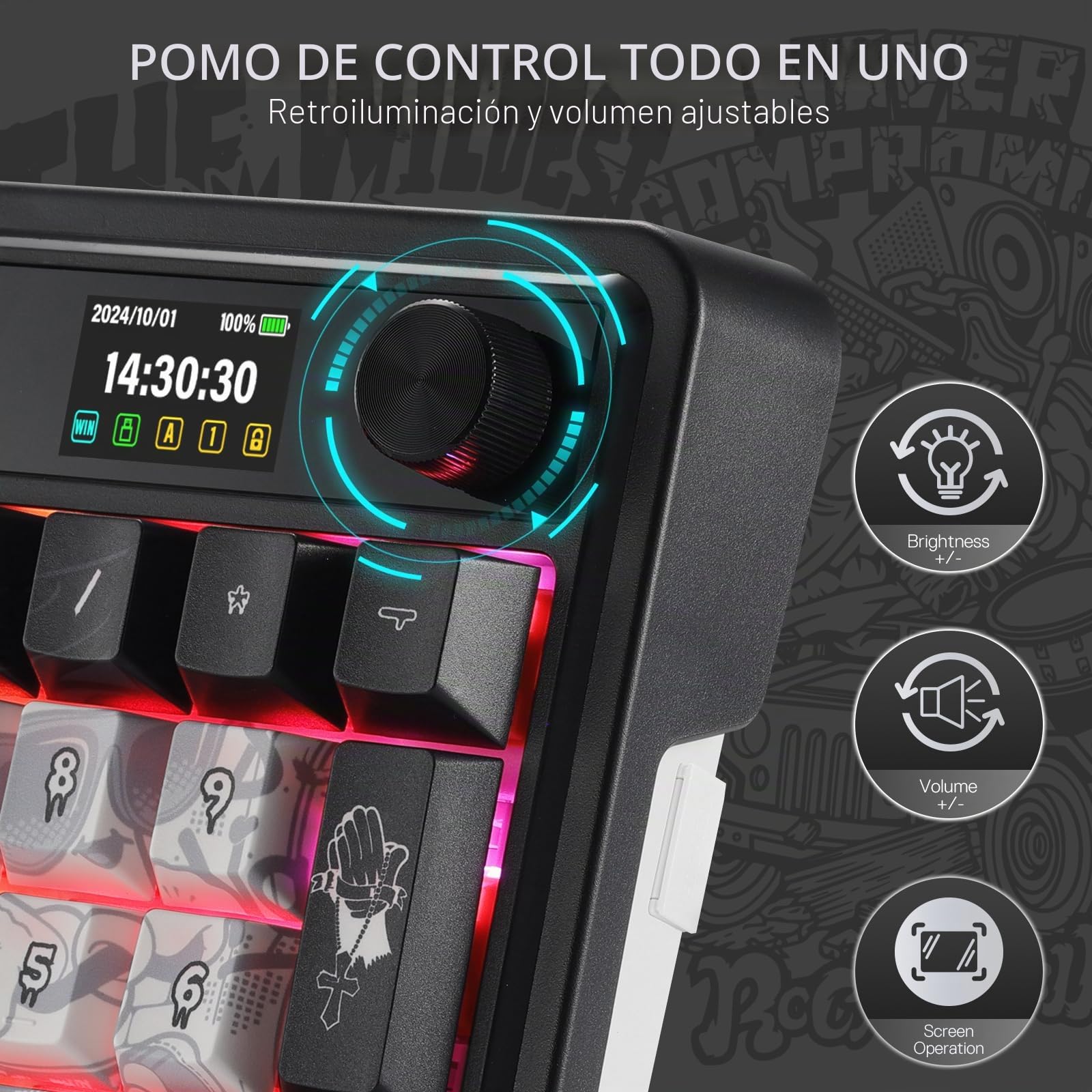 Redragon K719 Pro Teclado Gaming Inalámbrico Pantalla TFT Perilla 95 Teclas | Pantalla TFT 1.14 Pulgadas Fácil Control Amortiguación Ruido Mecánico Gasket Conexión Estable