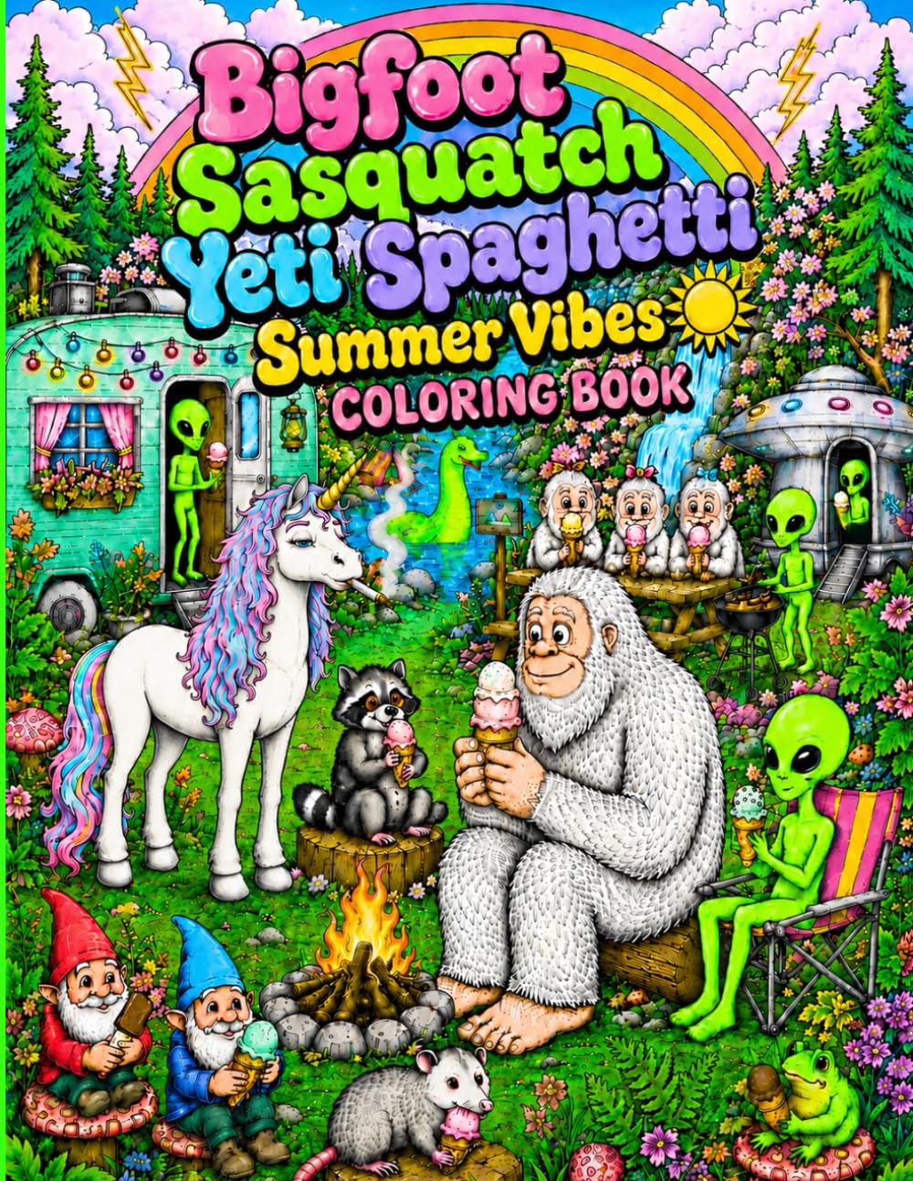 Bigfoot Sasquatch Yeti Spaghetti Summer Vibes: A Trippy Fun Cosmic Cryptid Coloring Book Vol 2