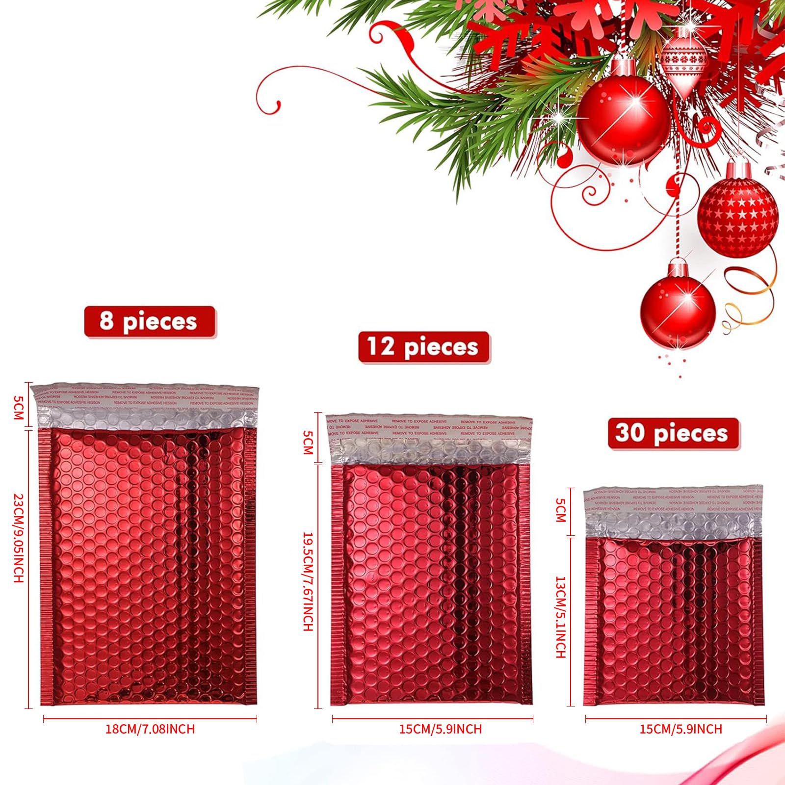 Outus 50 sobres metálicos acolchados de burbujas para entrega, sobres acolchados de papel de aluminio con purpurina, sobres con cierre adhesivo, bolsas de entrega para embalaje por correo (rojo)